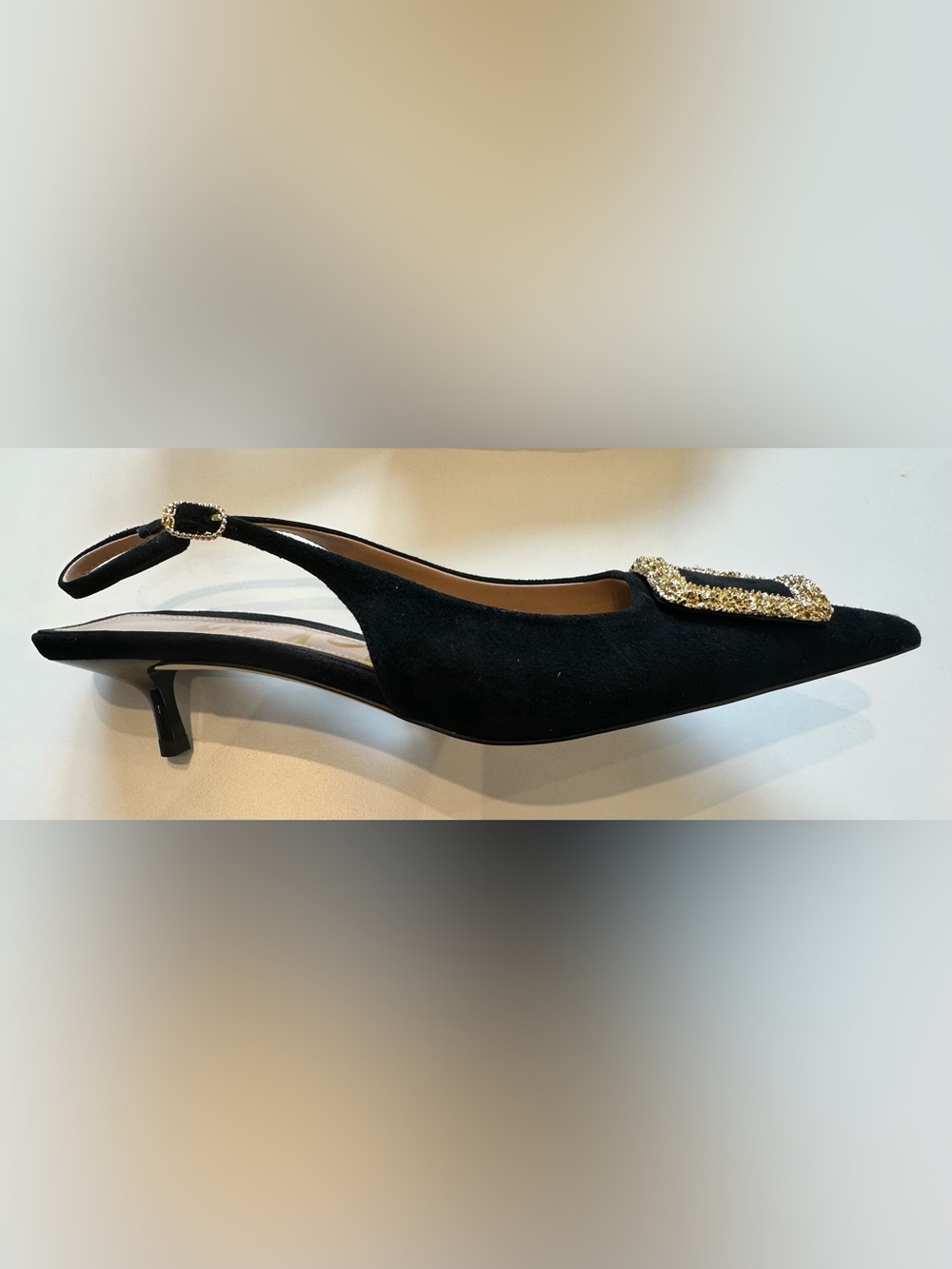 Sam Edelman Kammie Slingback Dress Pumps Black Suede Crystal Buckle 9.5 - Picture 6 of 7